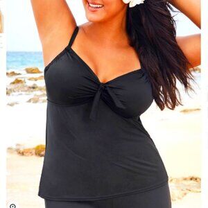 NWT SWIMSUITS FOR ALL Tie Front Underwire Tankini Swim Top Black SZ 10 C\D